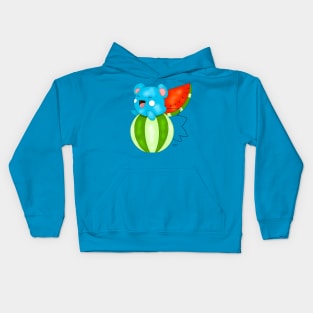 Blue mouse with a watermelon tail Kids Hoodie